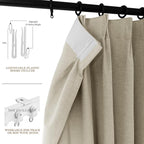 70" W x 108" L Faux Linen Room Divider Curtains, Full Blackout Pinch Pleated Drapes for Traverse Rod, Bedroom Divider Privacy Drapery with Hooks for Ceiling Track, 1 Panel, Beige
