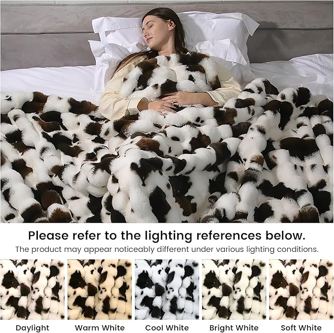 Cow Print Faux Fur Throw Blanket for Couch, Soft & Plush Fuzzy Blanket for Sofa, Bedroom, Living Room, Super Soft Warm for Adults Kids Girl Gifts Bedroom Couch Sofa Travel,60x80 Inches Black Brown