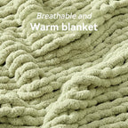 Chunky Knit Throw Blanket, 30''*40'' Knitted Throw Chenille Yarn for Bed Couch, Handmade Light Green Crochet Big Thick Blanket, Machine Washable Cute Comfy Blanket for Home Decor