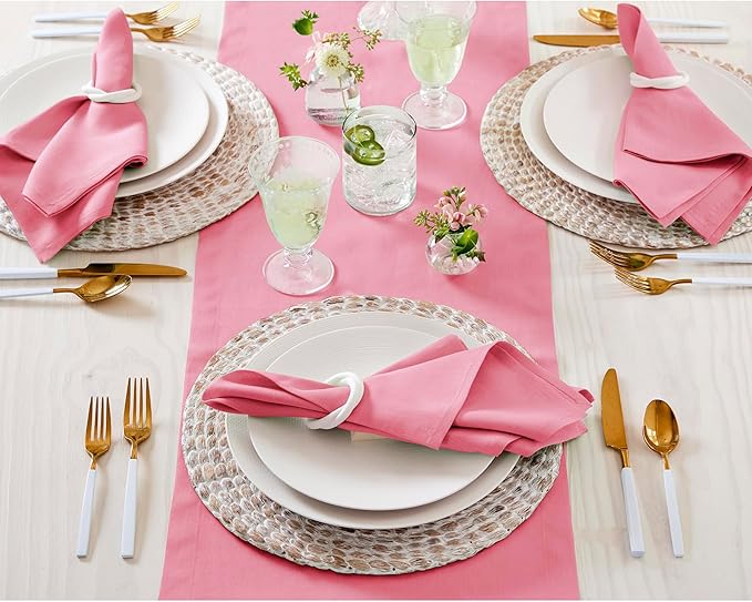 Solino Home Linen Pink Carnation Table Runner 48 Inches - 100% Pure Linen Short Table Runner 14 x 48 Inch Ideal for Dresser and Coffee Tables - Halloween - Fete