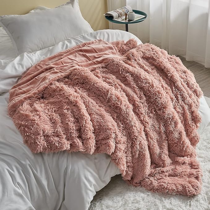 GONAAP Fuzzy Faux Fur Throw Blanket Pink Super Soft Cozy Plush Fuzzy Shaggy Blanket for Couch Sofa Bed (Pink, Throw(50"x60"))