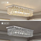 Siljoy Modern Crystal Chandelier 8-Lights Rectangular Flush Mount Pendant Ceiling Light Fixture Rectangle K9 Crystal Raindrop Chandelier for Dining Living Room Kitchen Island L40'' x W10'' x H10'