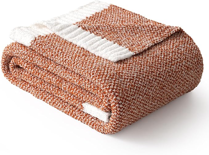 MIULEE Fall Burnt Orange Super Soft Throw Blanket for Couch, Cozy Fluffy Warm Throws Knit Blankets for Sofa, Bed, Chair, Living Room, Camping, Picnic, 50 x 60 inch