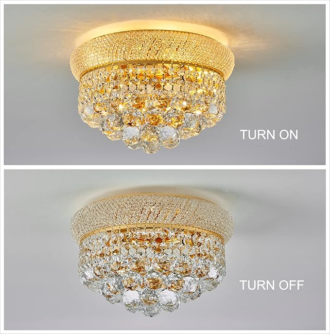5-Light Crystal Flush Mount Chandelier Ceiling Light Fixture for Living Room Dining Room Bedroom Foyer Entryway Hallway Closet Bathroom (Gold D14)