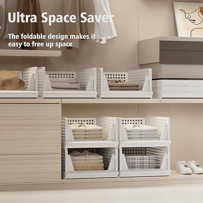 5 Pack Stackable Plastic Storage Basket Closet Organizer Bin Foldable Clothes Organizer Storage Drawer Shelf Container for Living room Bathroom Kitchen Office (2L+3S)