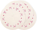Whaline 4Pcs Round Placemats White Pink Bow Embroidered Place Mats Coquette Bowknot Heart Dinner Table Mats for Home Wedding Baby Shower Birthday Party Decor