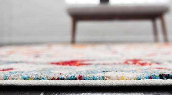 Unique Loom Rosso Collection Vintage, Geometric, Bohemian, Traditional, Distressed, Southwestern Area Rug, 5' 0" x 8' 0", Multi/Ivory