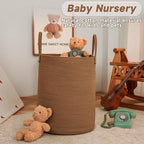 Large Woven Laundry Basket Hamper,60L Cotton Rope Storage Bin for Blankets,Toys and Clothes,Decorative Tall Nursery Hamper for Living Room,Baby Nursery,Bathroom and Bedroom,Golden Jute