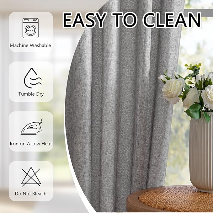 MYSKY HOME 95 Inch Sliding Door Curtains Farmhouse Light Filtering Privacy Curtain Drapes for Patio Door Living Room, Linen Look Texture Fabric Soft Bohemian Draperies, 50x95, Dove Grey, 2 Panels