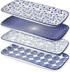 Selamica Ceramic Serving Platters, 14 Inch Serving Trays for Party Entertaining, Large Rectangular Serving Plates for Appetizer, Charcuterie, Dessert, Fruit, Set of 4, Vintage Blue