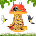 Mushroom Solar Bird Feeders for Outdoors Hanging Metal Wild Bird Feeder Garden Lantern with S Hook for Garden Decoration Orange