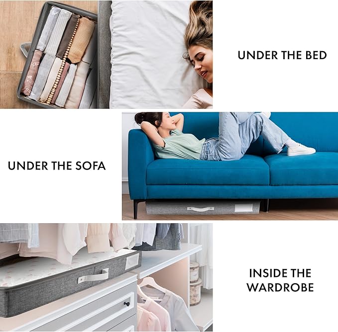 HOMELUX THEORY 2pc Low Profile Under Bed Storage Containers, Thin Under Couch Storage Organizer with Bins & Lids, Underbed Storage Box Ideal for Seasonal Clothes, Blankets, Fabric & Shoes (LightGray)