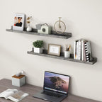 36 Inches Floating Shelves for Wall, Solid Pine Wood Picture Ledge Shelves, Wall Shelves with Lips, Nursery Book Shelves for Toys Storage Living Room Bedroom Photo Frames (2 Pcs, Grey)