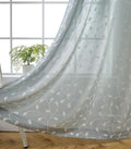 MIUCO Floral Embroidered Semi-Sheer Curtains Faux Linen Grommet Window Panel Pair for Nursery 52 x 63 Inch, Sea Foam