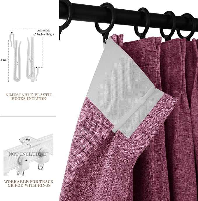 Full Blackout Privacy Curtains, 240 Inch Extra Wide Linen Blend Drapes, Pinch Pleat Window Drapery for Room Divider Storage/Space Room Separation, 1 Panel, W 240" x L 108", Lilac