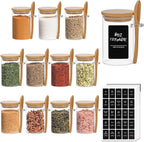 ComSaf 12 Pcs Glass Spice Jars and Spoons, 8oz Glass Containers with Bamboo Lids, Storage Containers with Airtight Lids with 275 Labels for Seasonings, Salt, Loose Leaf Tea Storage