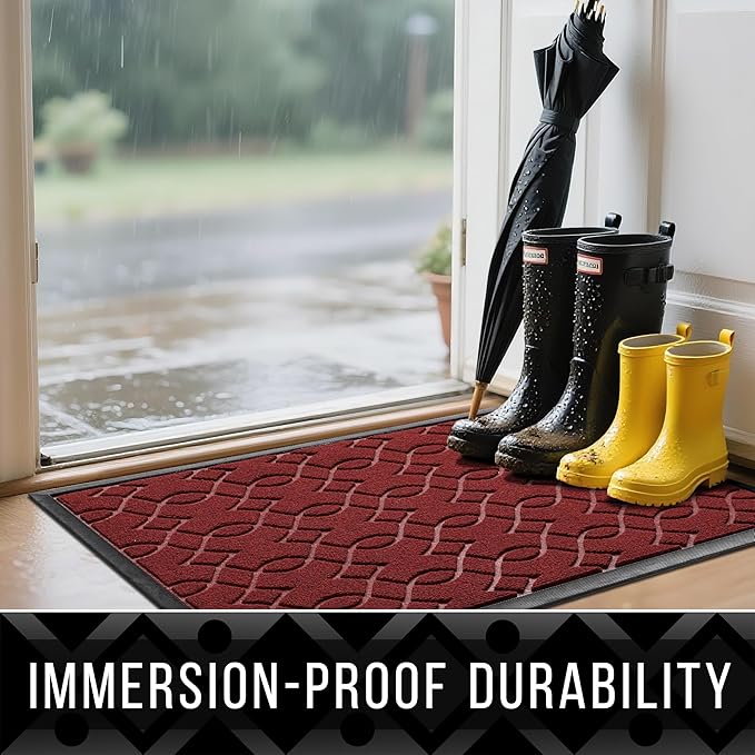 Yimobra Front Door Mat Outdoor Indoor 29.5x17, All-Season, All-Weather, Heavy Duty Welcome Door Mats Outside Entrance, Non Slip Porch Patio Entrance Mat, Red