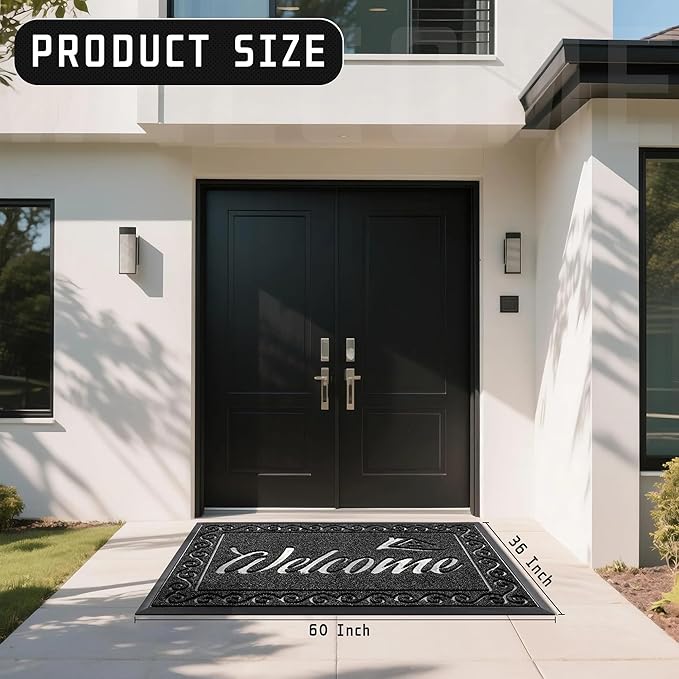 Yimobra Welcome Mat, Heavy Duty Sturdy Door Mats for Home Entrance Outdoor Indoor, Front Doormat for Outside Patio Floor Entry Porch Garage Office, Waterproof, Low Profile, 60 x 36, Black