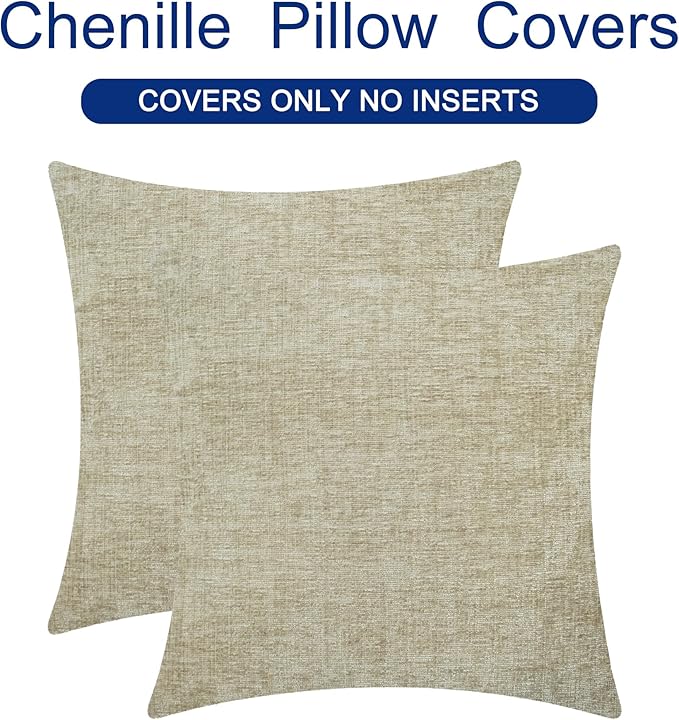 CaliTime Throw Pillow Covers Decorative 18 X 18 Inches Pack of 2 Cozy Chenille Cushion Cases for Couch Sofa Bed Living Room Home Light Taupe