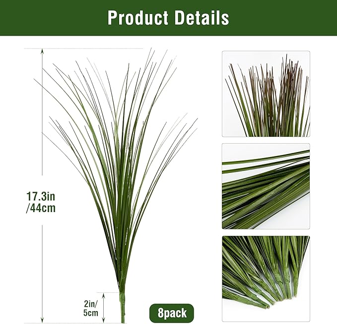 8PCS 17.3" Fake Plants Artificial Wheat Grass Greenery Plastic Plants Fake Grass Artificial Plants for Outdoor Decor Artificial Flower with Greenery Stems for Indoor Home Decoration
