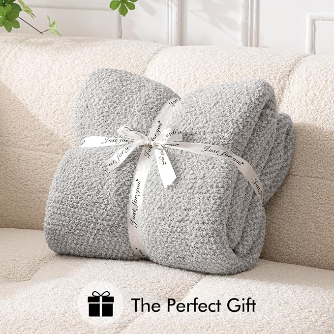 MIULEE Light Grey Super Soft Throw Blanket for Couch, Cozy Fluffy Warm Throws Knit Blankets for Sofa, Bed, Chair, Living Room, Camping, Picnic, 50 x 60 inch