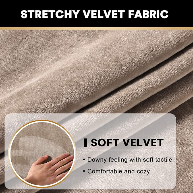 PrinceDeco Velvet Stretch Couch Cushion Cover Soft Cushion Slipcover for Chair Cushion Furniture Protector Seat Cushion Sofa Cover (Width Up to 29.5", Taupe)
