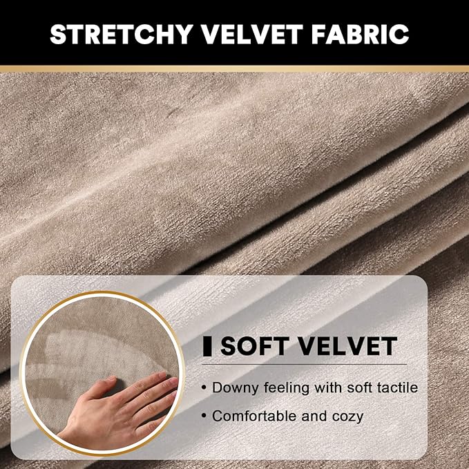 PrinceDeco Velvet Stretch Couch Cushion Cover Soft Cushion Slipcover for Chair Loveseat Sofa Furniture Protector Seat Cushion Sofa Cover (Each Width Up to 29.5", Taupe)