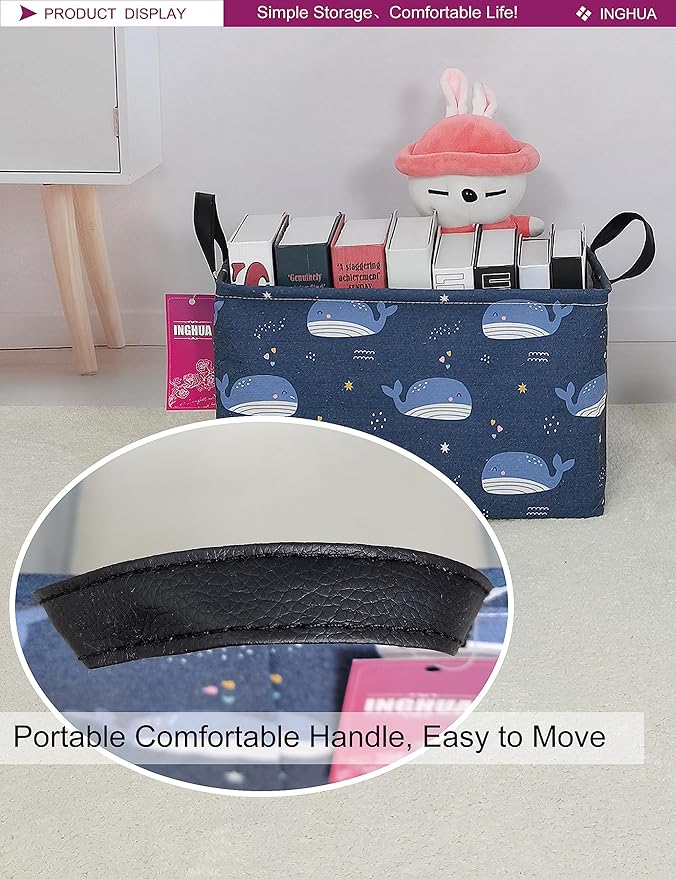 Rectangular Storage Basket Fabric Organizer Bin for Toys,Books,Clothes,Gifts,Pets-Perfect for Home,Office,Nursery,Dorm,Shelf(Rec-Blue Whale )