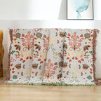 Boho Ultra Soft Throw Blanket 60''x80',100% Cotton Blankets for Couch Bed,Squirrel Farmhouse Home Decor Bed Blankets, All Season Rustic Reversible Bohemian Lightweight Throw for Bed -Light Green ﻿