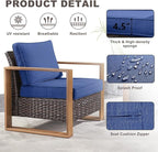 Outdoor Wicker Patio Furniture Set - 4 Piece Patio Conversation Set with 2 Wicker Armrest Chairs,2 Rattan Ottoman, Sturdy Frame, Thick Cushions, Deep Seating(Brown/Blue)