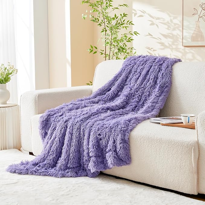 GONAAP Fuzzy Faux Fur Throw Blanket Lavender Super Soft Cozy Plush Fuzzy Shaggy Blanket for Couch Sofa Bed (Lavender, Throw(50"x60"))