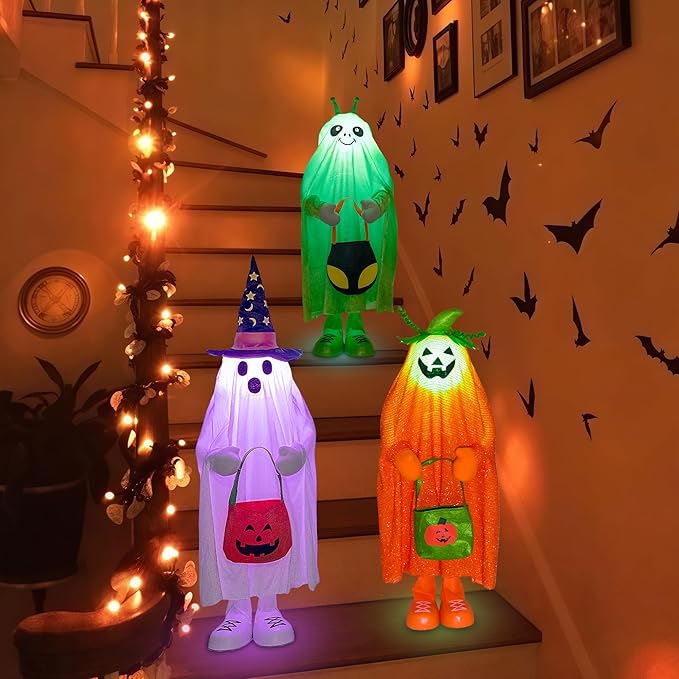 32" Front Porch Light up Halloween Figure Décor, Kit Standing Trick or Treat Indoor and Outdoor Decorations-Alien