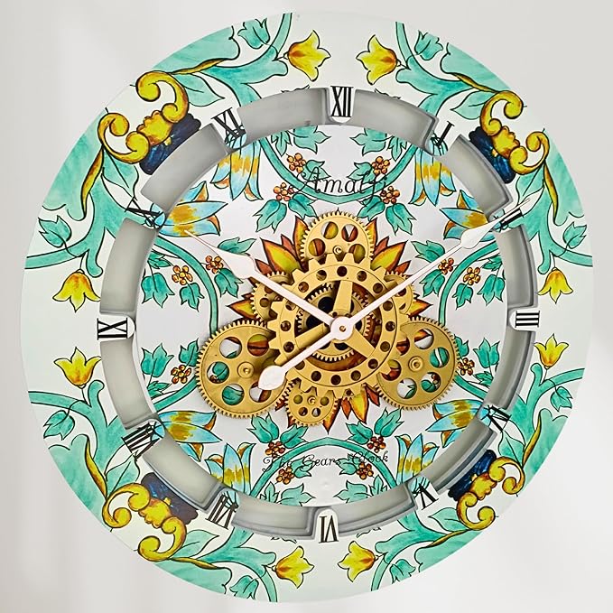 The Gears Clock Wall Clock Italy Collection with Moving Gears (Amalfi, 24 inch Round)