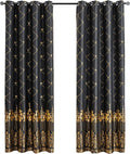 Grommets Blackout Long Window Curtains Black Gold-52W*95L 2PCS Drapes for Bedroom