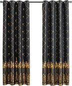 Grommets Blackout Long Window Curtains Black Gold-52W*95L 2PCS Drapes for Bedroom