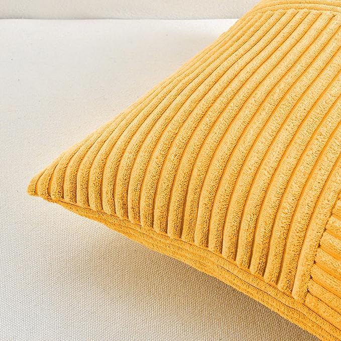 Fancy Homi 2 Packs Gold Yellow Decorative Throw Pillow Covers 22x22 Inch for Living Room Couch Bed Sofa, Farmhouse Boho Home Decor, Soft Corss Corduroy Patchwork Accent Square Cushion Case 55x55 cm
