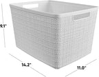 Curver Set of 4 Jute Large Decorative Plastic Organization and Storage Baskets, Perfect Bins for Home Office, Closet Shelves, Kitchen Pantry and All Bedroom Essentials, White