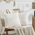 Fancy Homi 2 Packs Cream White Decorative Throw Pillow Covers 20x20 Inch for Living Room Couch Bed Sofa, Farmhouse Boho Home Decor, Soft Corss Corduroy Patchwork Accent Square Cushion Case 50x50 cm