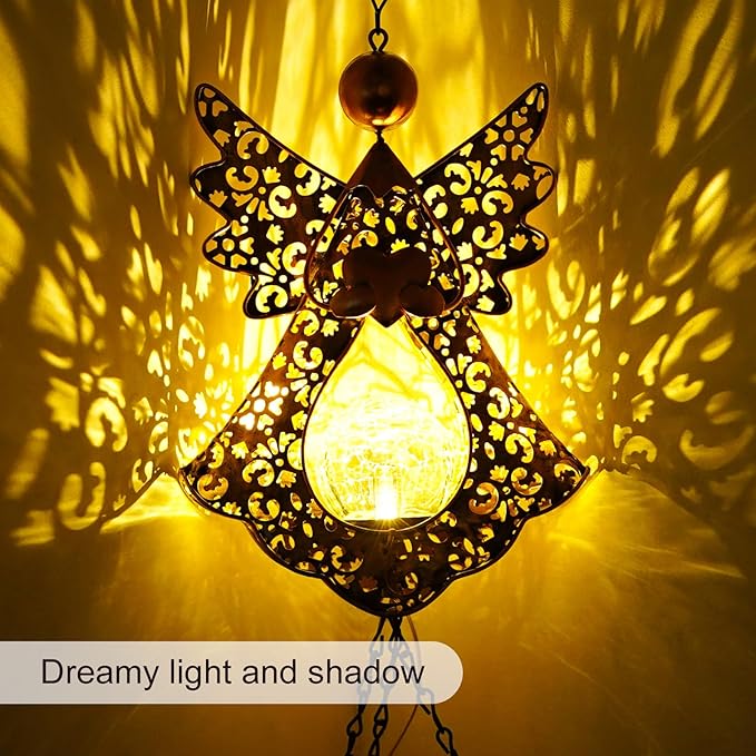 Wind Chimes Outdoor Indoor Decor: Birthday Gifts for Mom Grandma - Outside Lights for Garden Yard Patio Porch (Angel)
