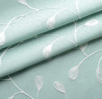 MIUCO Floral Embroidered Semi Sheer Curtains Faux Linen Grommet Window Panel Pair for Kitchen 52 x 63 Inch, Subtle Green