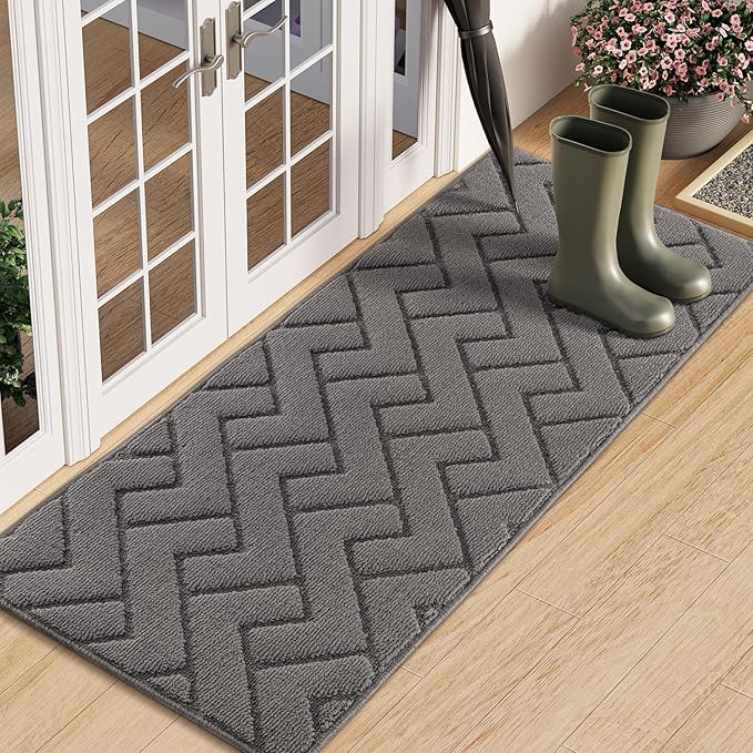 hicorfe Indoor Doormat,Front Back Door Mat Rubber Backing Non Slip Door Mats 20"x59" Absorbent Resist Dirt Entrance Doormat Inside Floor Mats Entryway Washable Low-Profile for Patio,Garden（Grey）