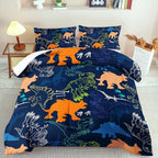 Blue Dinosaur Comforter Set Queen Boys,Cute Dinosaur Bedding Set Queen for Kids,Kawaii Dragon Comforter Blue Bedroom Decor,Cute Animal Bedding Kawaii Animal Quilt Boys