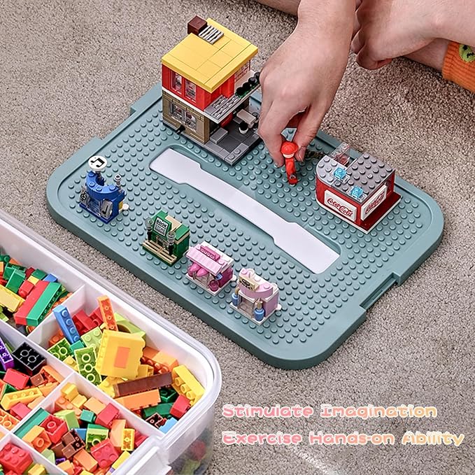 Toys Organizer Storage Case for Lego Box Kids Toy Stackable Building Blocks with Lids Bins Adjustable Lego Storage Containers Plastic Toy Box 3 Layer (Green)