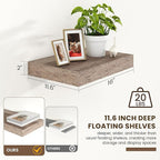 Deep Floating Shelves for Wall | 16 Inch Wide x 12 Inch Deep Floating Shelves Set of 2 | Rustic Grey Wood Wide Wall Shelves | Bookshelf Laundry Shelf TV Shelf