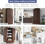 JXQTLINGMU Farmhouse Kitchen Pantry Cabinet - 72" Tall Wood Kitchen Storage Cabinets with Adjustable Shelves & 2 Barn Doors & Drawer, Versatile Storage for Dining Room, Bathroom, Rustic Brown