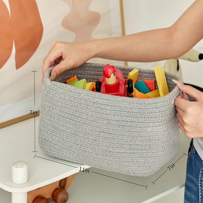 Small Baskets Set of 3-11"x7"x7" Perfect Toy Baskets for Storage, Ideal Storage Basket for Cube, Towels, and More - Basket for Shelves （Grey)