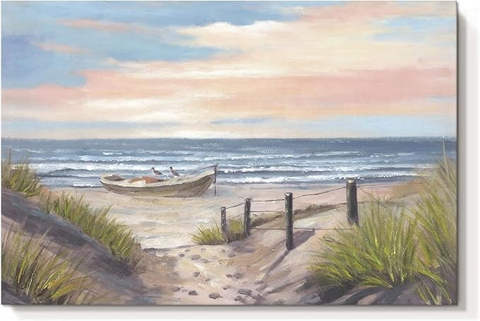 cozy country Ocean Wall Art 36"x24" - Coastal Pictures Beach Canvas Decor - Seashore Artwork Seascape Hand Painting for Bedroom, Sea House