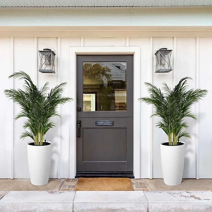 22" Tall Round Planter Set of 2, Self Watering Pots for Indoor Plants, Large Flower Pot Outdoor with Built-in Drainage and a Water Level Monitor, for Patio, Porch, Living Room, or Home Office, White