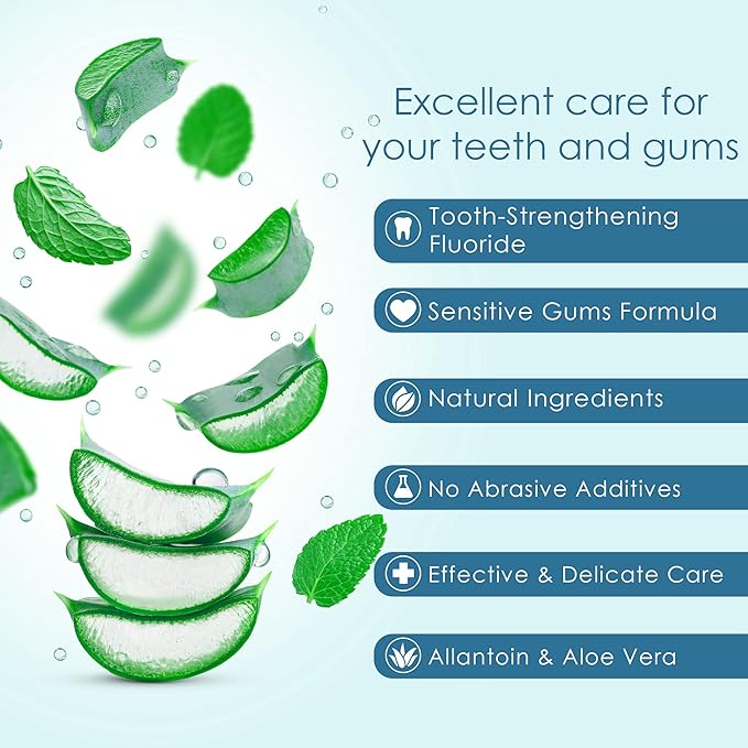 Naturally Soothing Toothpaste for Sensitive Teeth and Gum Care with Aloe Vera, Allantoin & Fresh Mint Flavor, Gentle & Natural, ADA Approved (5-oz, 12 Count)