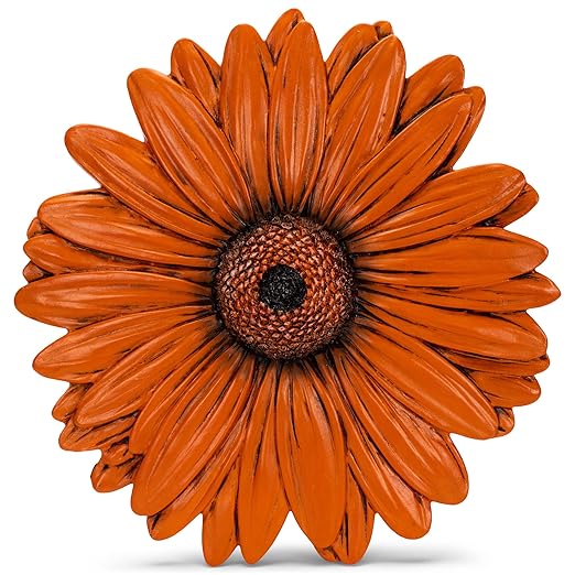 NAT & Jules Gerbera Daisy Flower Shaped Dimensional Indoor Outdoor 12 inch Cast Resin Decorative Garden Stepping Stone, Patio, Walkway Sculpture Yard Art, Orange